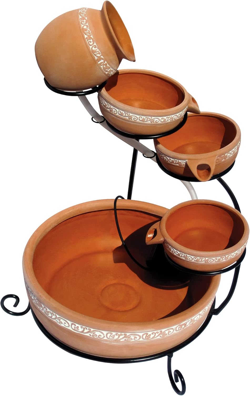Koolscapes Solar-Powered 5-Tier Cascading Fountain, Terracotta Clay Pots, Sel...