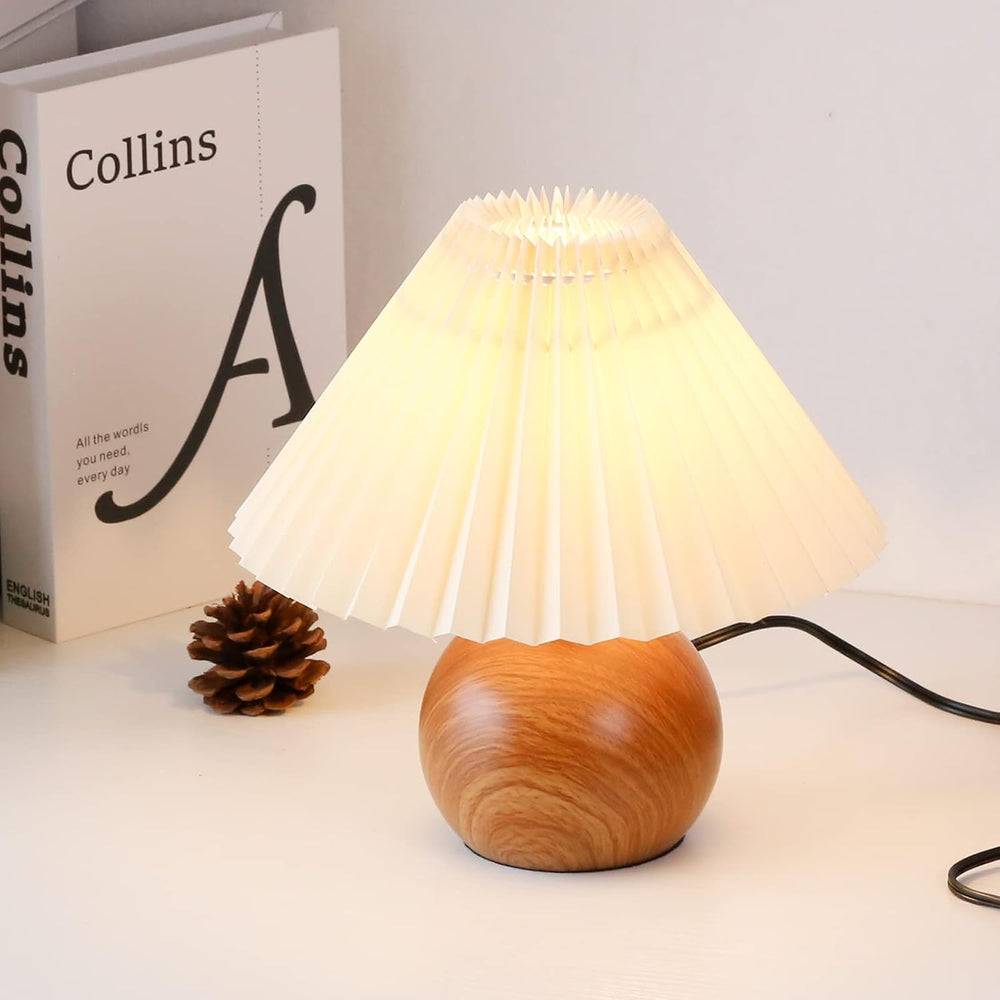 KUNJOULAM Cute Small Pleated Lamp, Modern Bedside Nightstand Light with Beige...