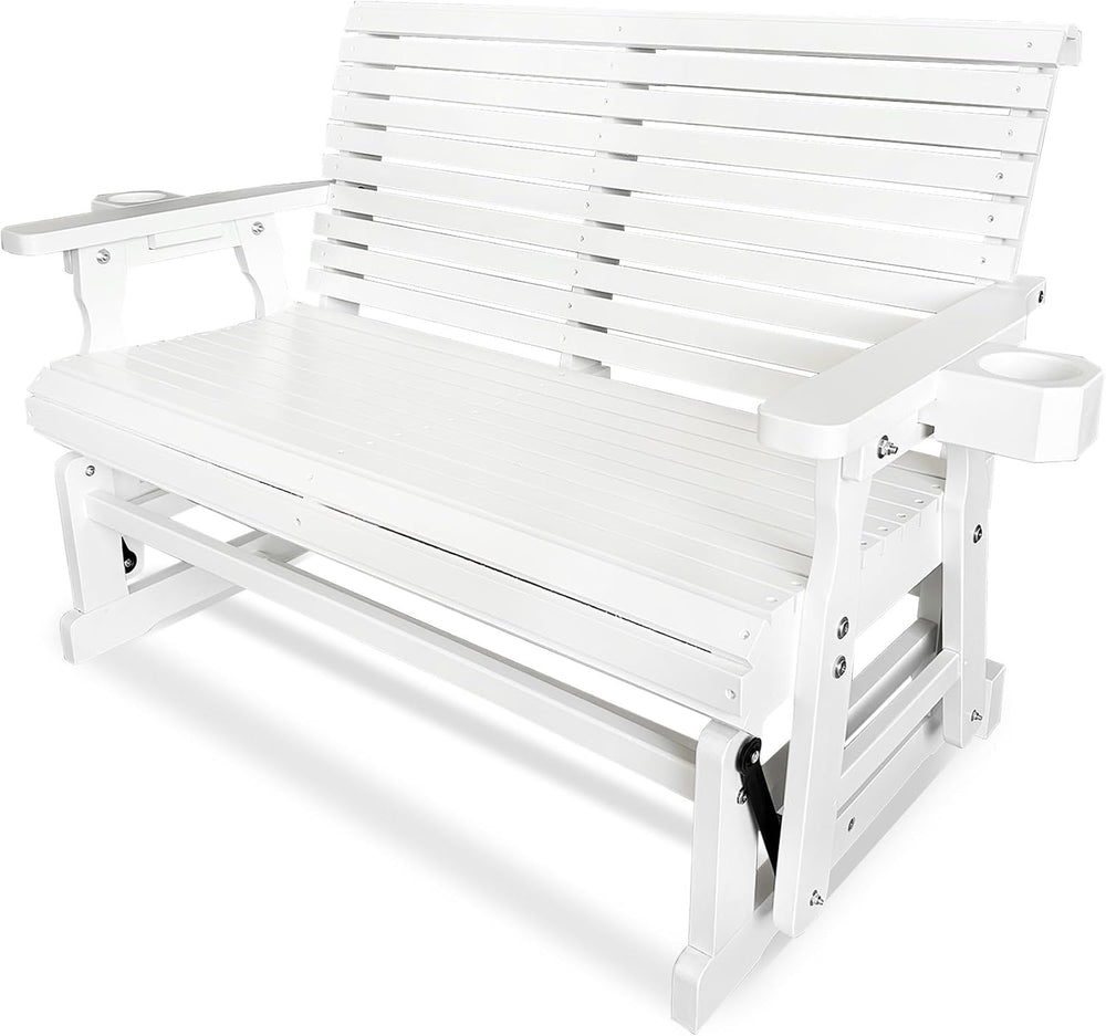 Fortune Candy Patio Glider with Cup Holders, Snow White, 2-Seater