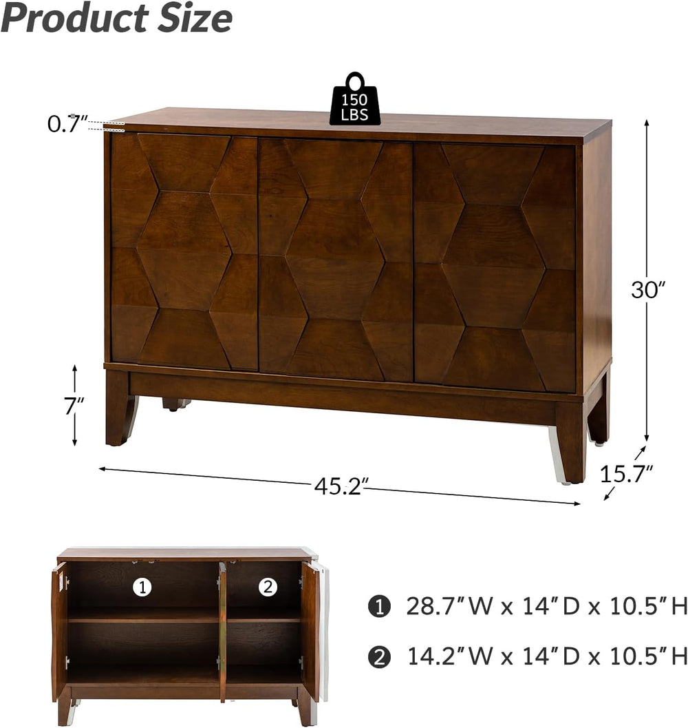 HULALA HOME Modern Kitchen Buffet Cabinet Storage Sideboard with 3D Geometric...