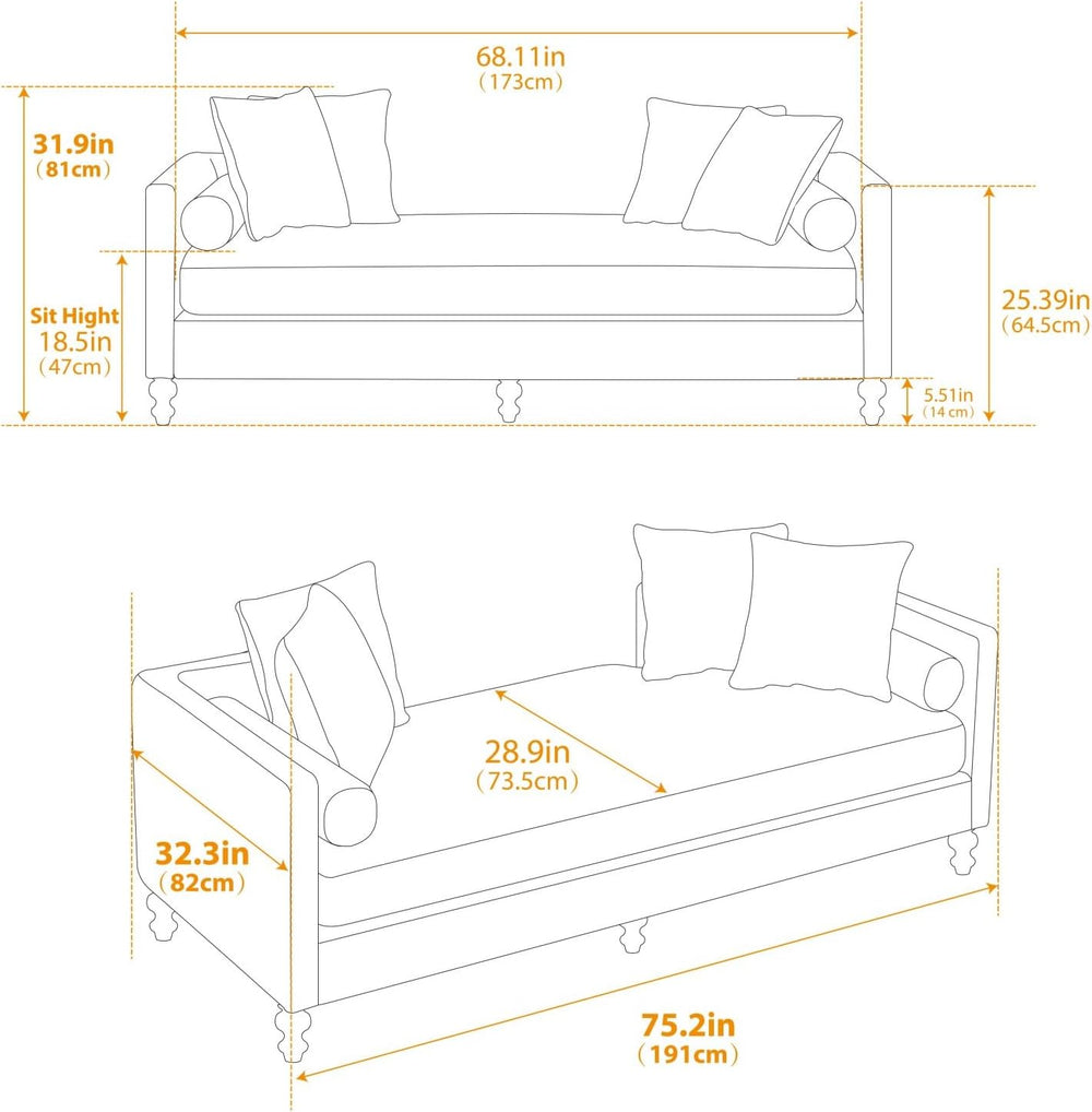 KEIKI 75" Chenille Indoor Chaise Lounge Chair with 4 Pillows, 2 Bolsters...