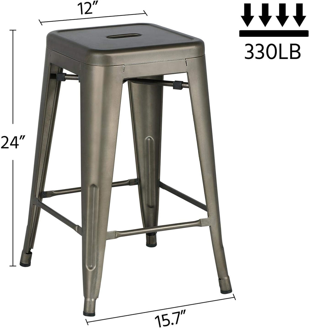 Topeakmart 24 Inch Metal Counter Height Stools Set of 4, Stackable, Metal