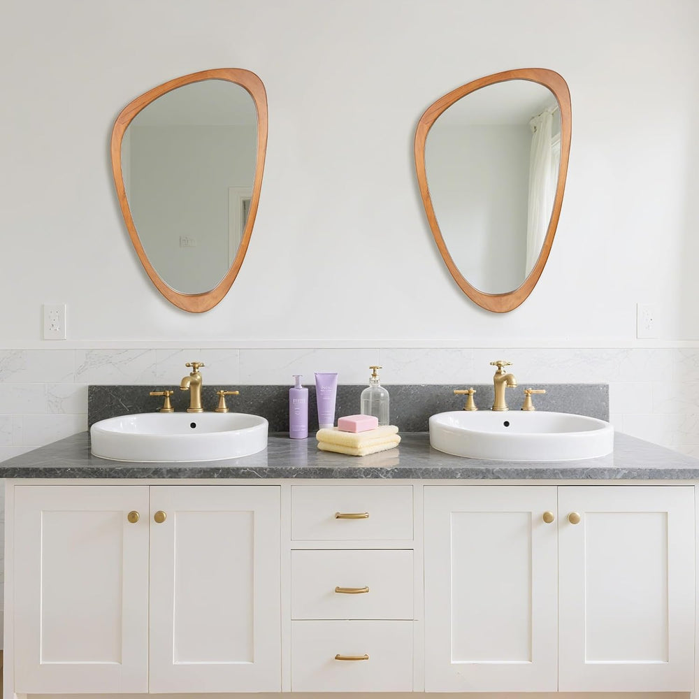 Irregular Asymmetrical Wall Mirror 19"x30" Wooden Frame Bathroom Mi...