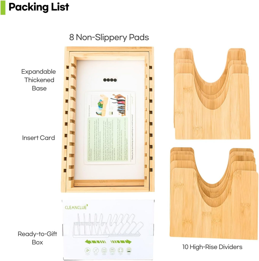 Pots and Pans Organizer under Cabinet Expandable Bamboo Pot Lid Holder Rack