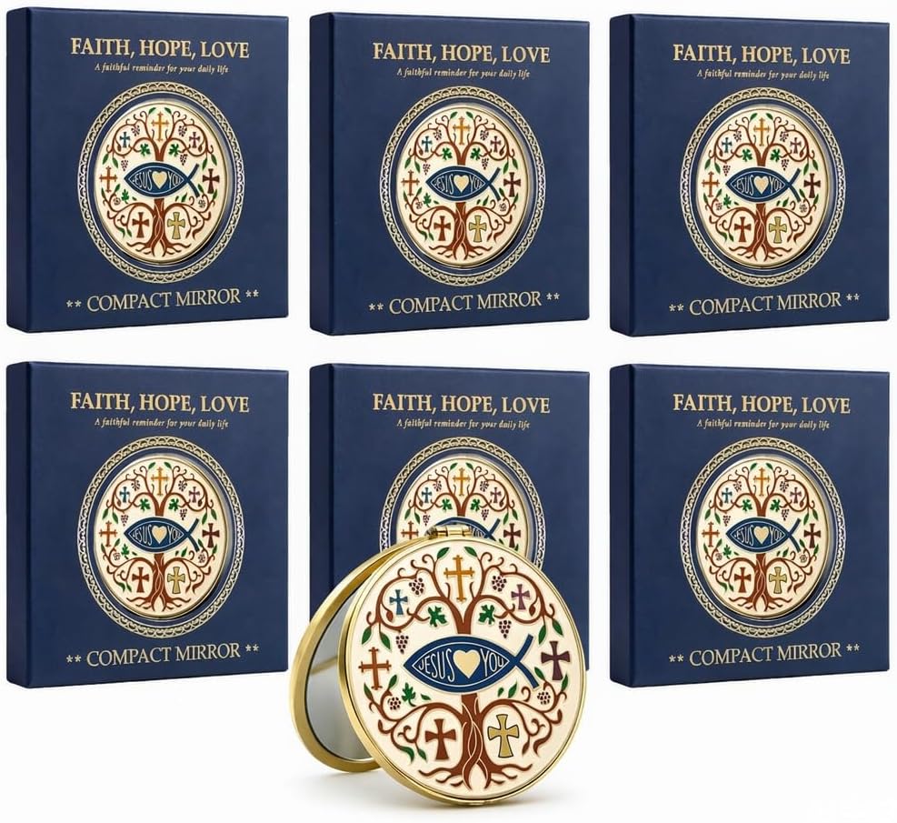 Jesus Fish Compact Mirror, Double-Sided Christian Gift for Her-6 Pcs