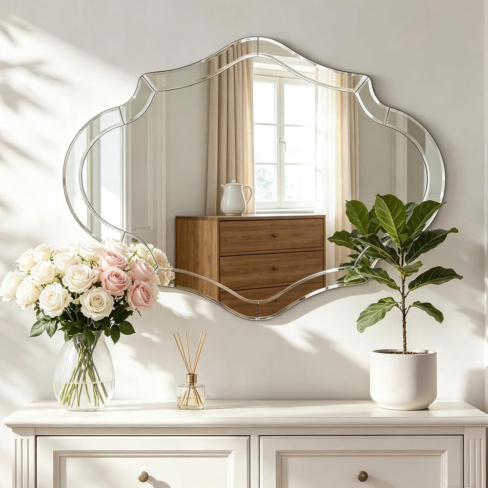 40"x28" Large Scalloped Beleved Decorative Mirror for Living Room