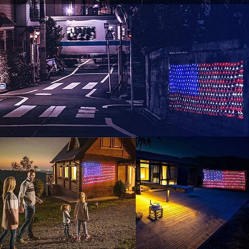 (New) American Flag Lights, 420 LED USA Flag, Outdoor Waterproof Patriotic Li...