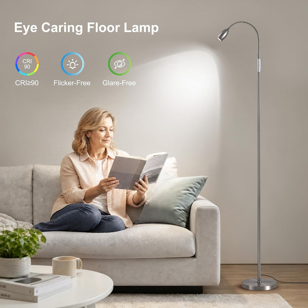 72" Reading Floor Lamp,Gooseneck LED Lamp with Zoomable Spotlight,Nickel