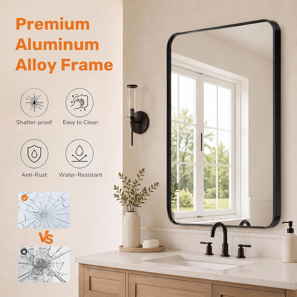 Sweetcrispy Bathroom Wall Mirror, 40x30 Inch Mirror for Over Sink, Black