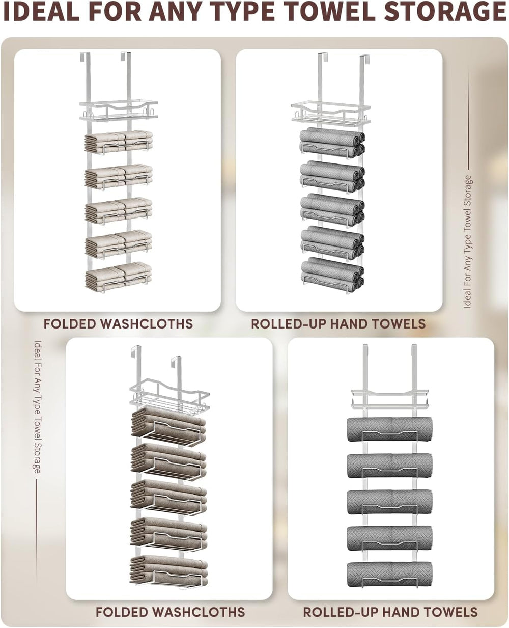 Aetyord Hanging Towel Racks for Bathroom No Drill - Over The Door 6-Tier Bath...
