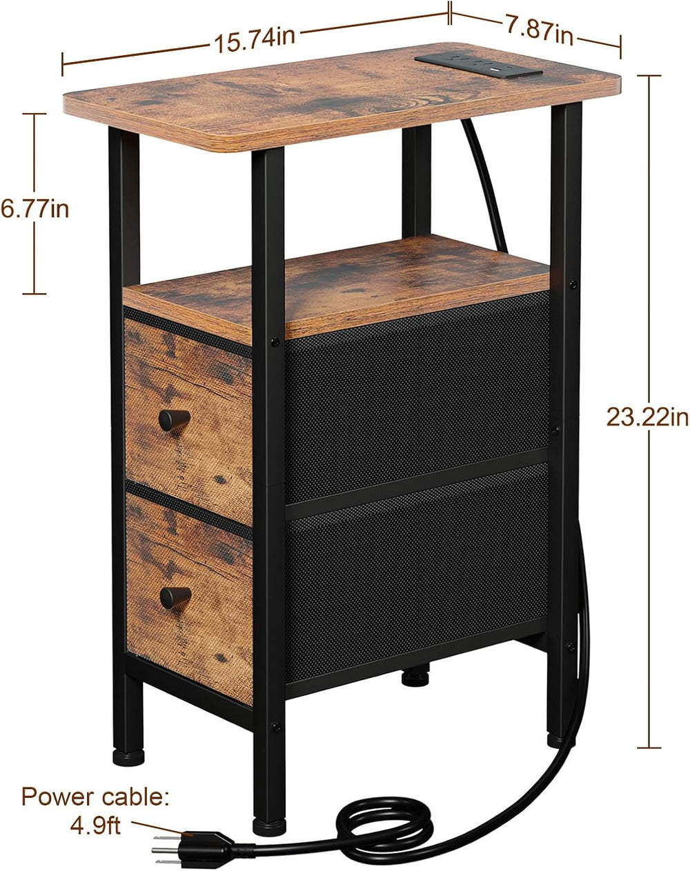 LOAKEKEL Narrow End Table with Charging Station, Small Nightstand