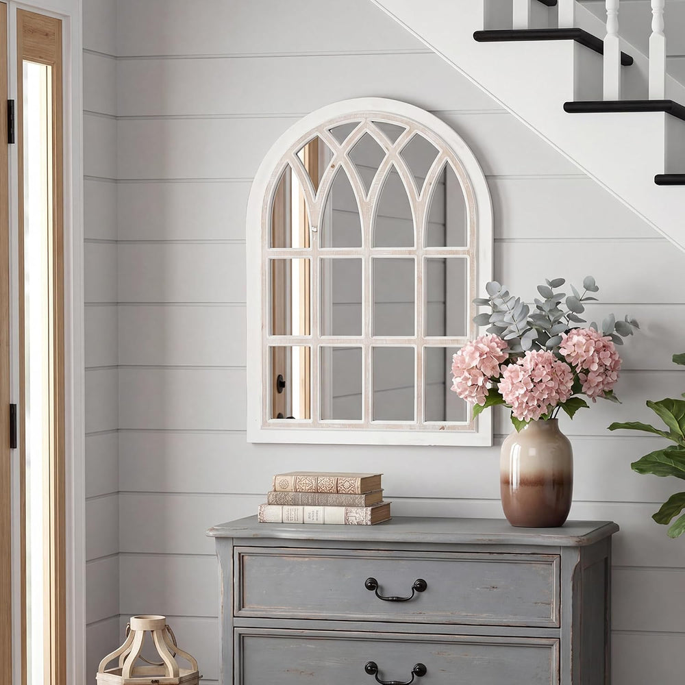 Farmhouse Window Pane Mirror, Large Decorative White Wall Mirror
