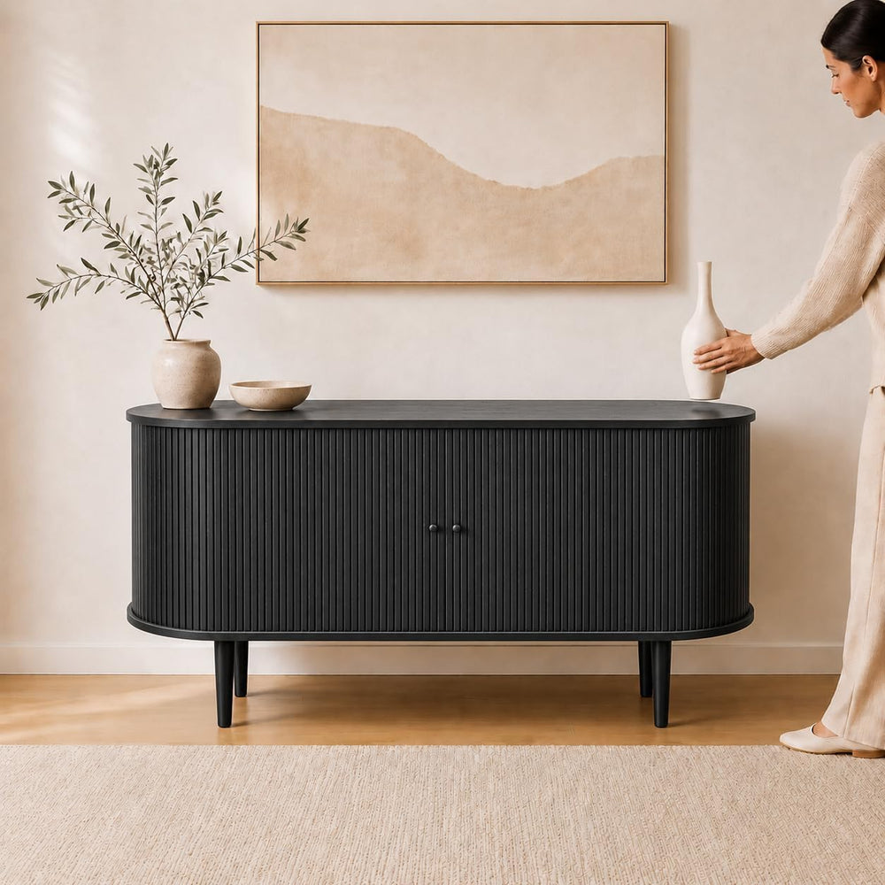 WERMO 55'' Fluted Sideboard Buffet Cabinet with Sliding Doors and Adj...