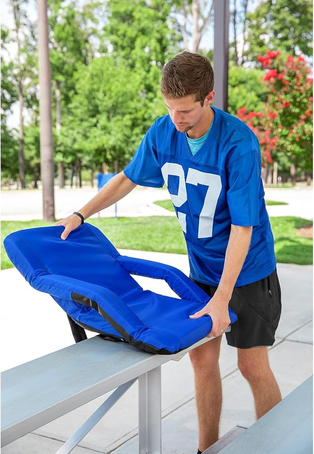 Camco Portable Reclining Stadium Seat, 16 x 20 In, Blue, 53095