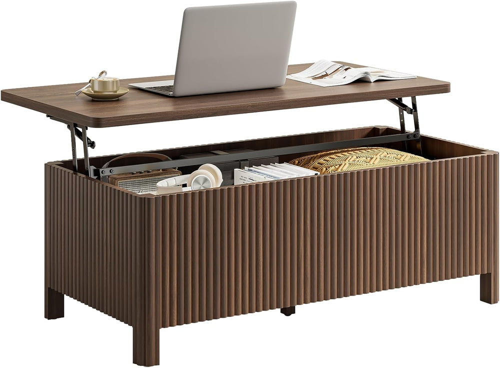 ONBRILL Fluted Lift Top Coffee Table, Mid-Century Modern Coffee Table