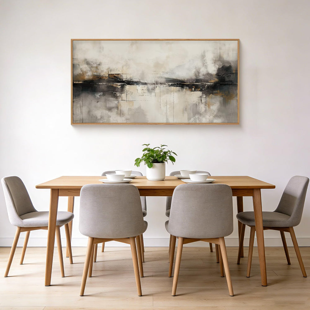 HOURIA Abstract Neutral Beige Black Framed Canvas Wall Art Set- 40"x20&q...