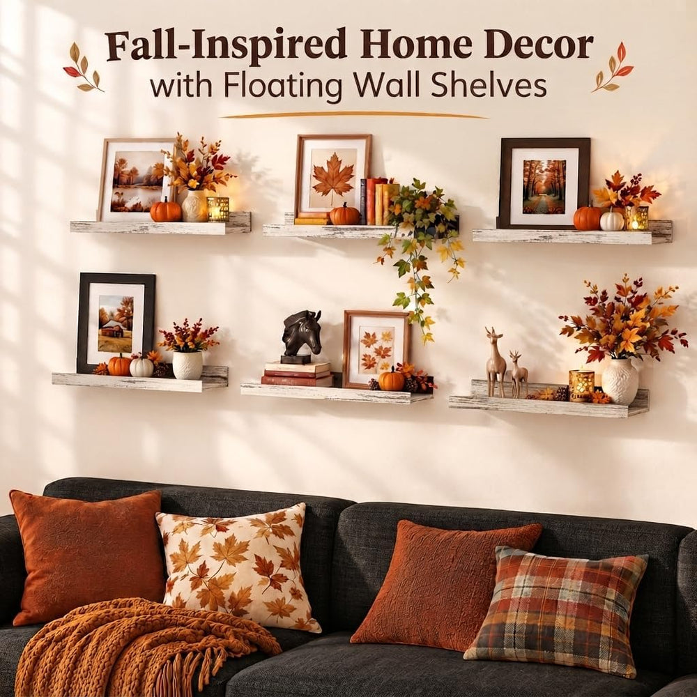 upsimples Floating Shelves for Wall Decor Storage Rustic White,6Pcs 15.7'...