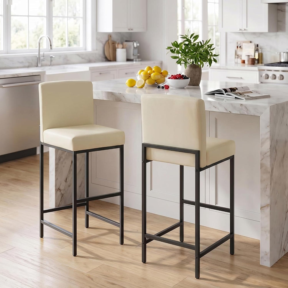 30 Inch Bar Height Bar Stools with Back Set of 2, Beige