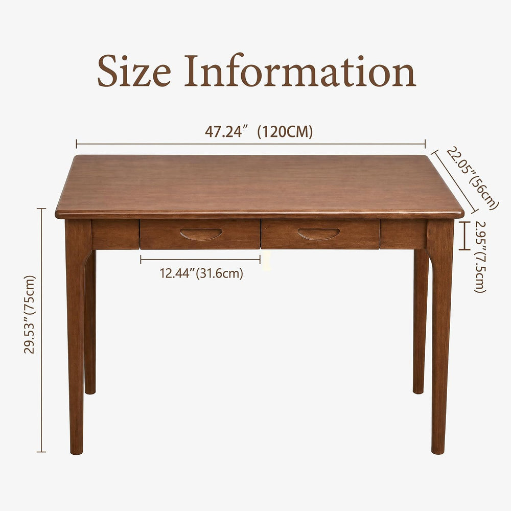 47" Solid Wood Desk with Drawers, Small Writing Desk & Wooden Comput...