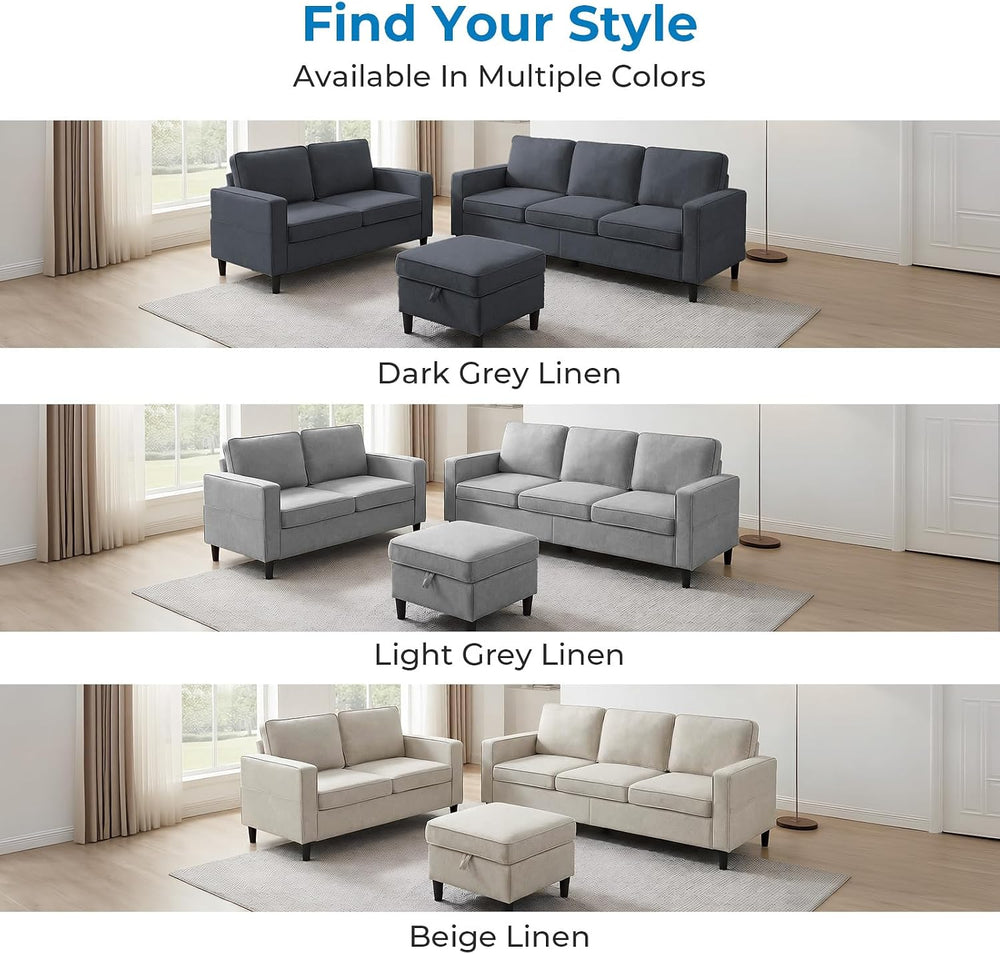 Mjkone 78" Width 3 Pieces Sofa Couches Set for Living Room Sets Furnitur...
