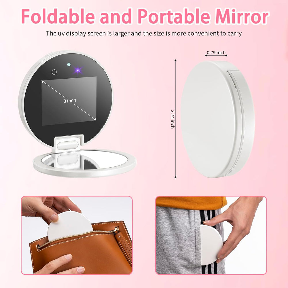 DESCHEN UV Camera Mirror for Sunscreen Test with 2X Makeup Mirror
