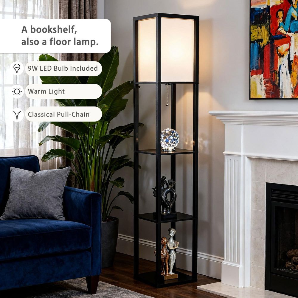 Floor Lamp with Shelves, Modern Square Shelf Lamp for Living Room, Corner Sta...