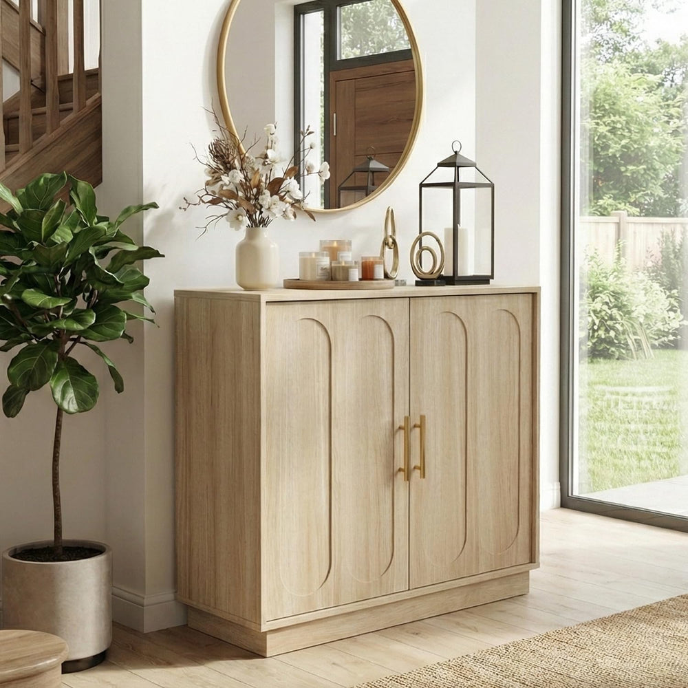 holzart 31.5" Modern 2 Door Storage Cabinet, Light Oak Sideboard Buffet ...