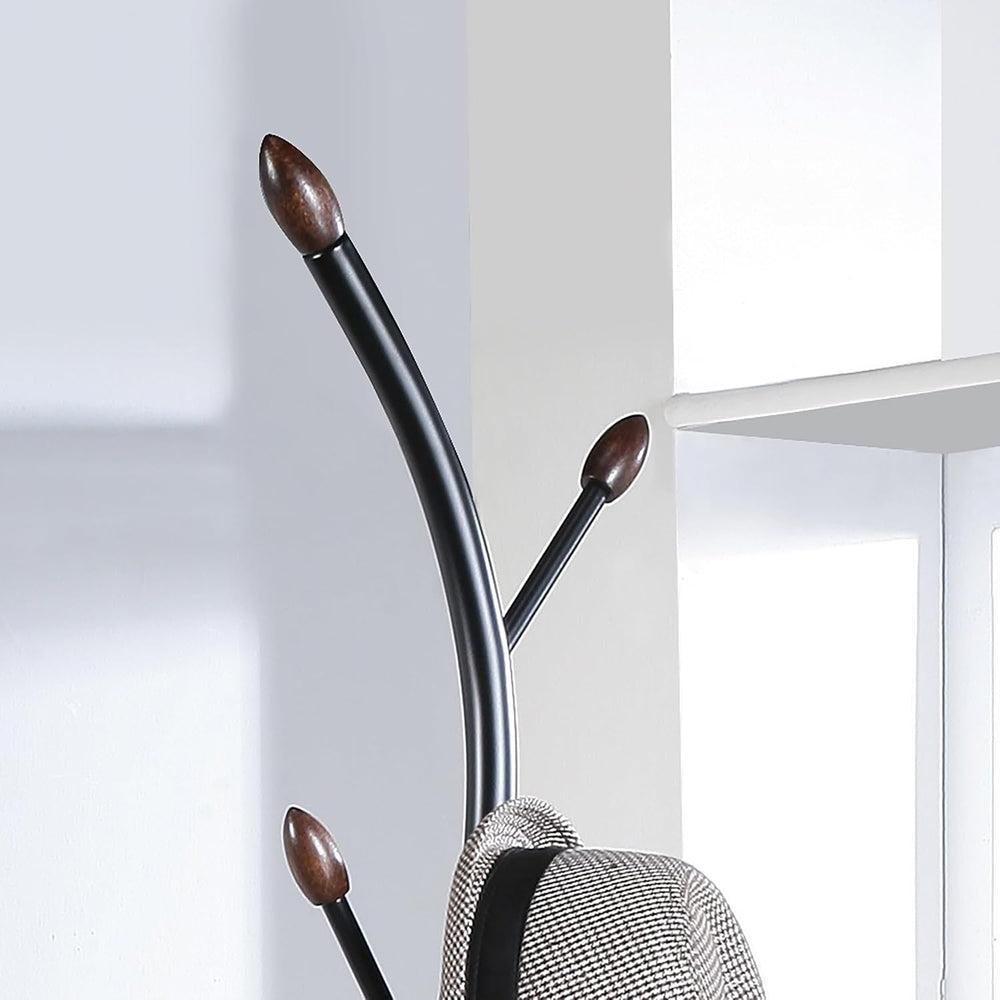 Roundhill Furniture Arles Metal Black and Walnut Standing Coat Rack
