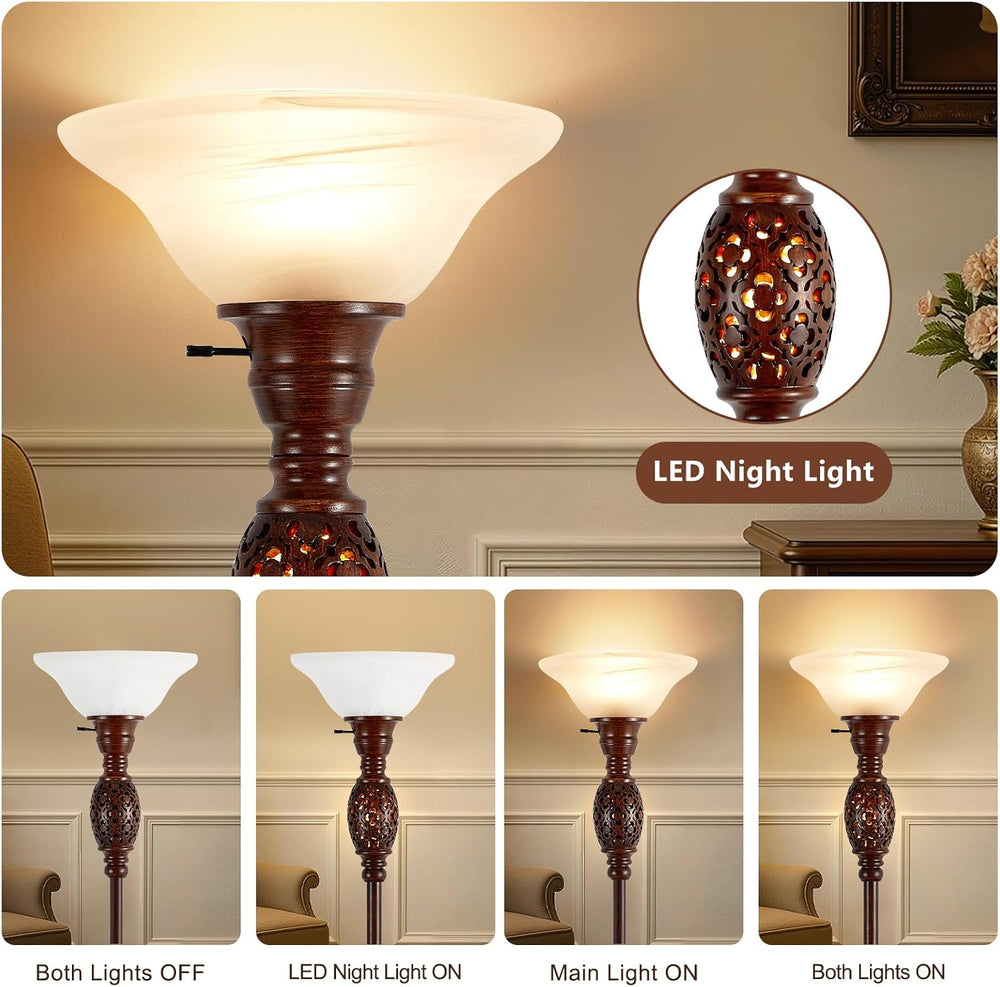 Luvkczc 70" Torchiere Floor Lamp with NightLight & Etched Glass Shade