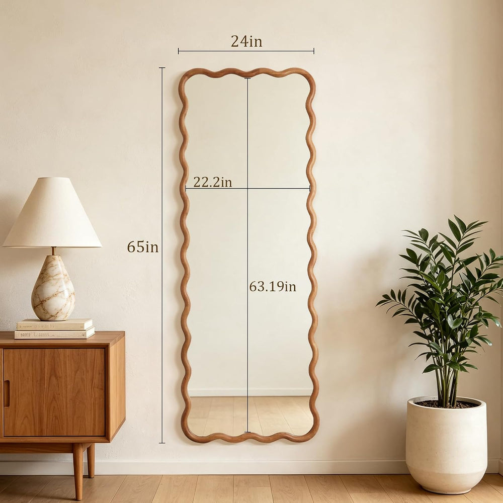 HOMECOOKIN 24"x65" Wood Full Length Mirror, Arched Natural Wood Boh...