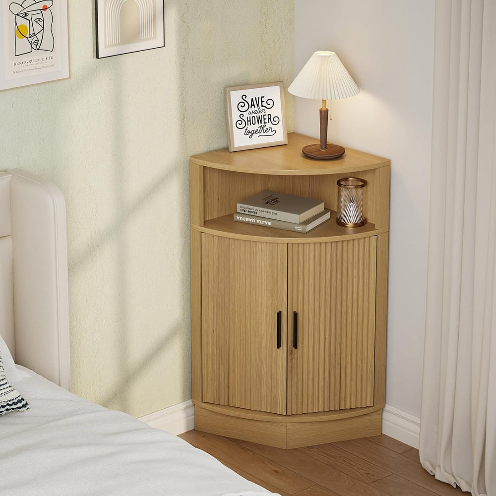 FiveWillowise Fluted Corner Cabinet, Natural