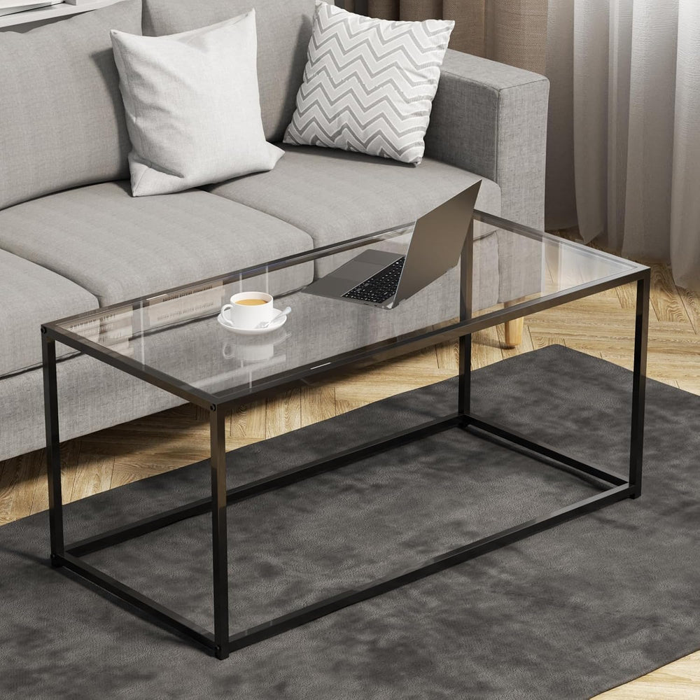 Glass Coffee Table Modern Center Table,Minimalist Coffee Table for Living Roo...