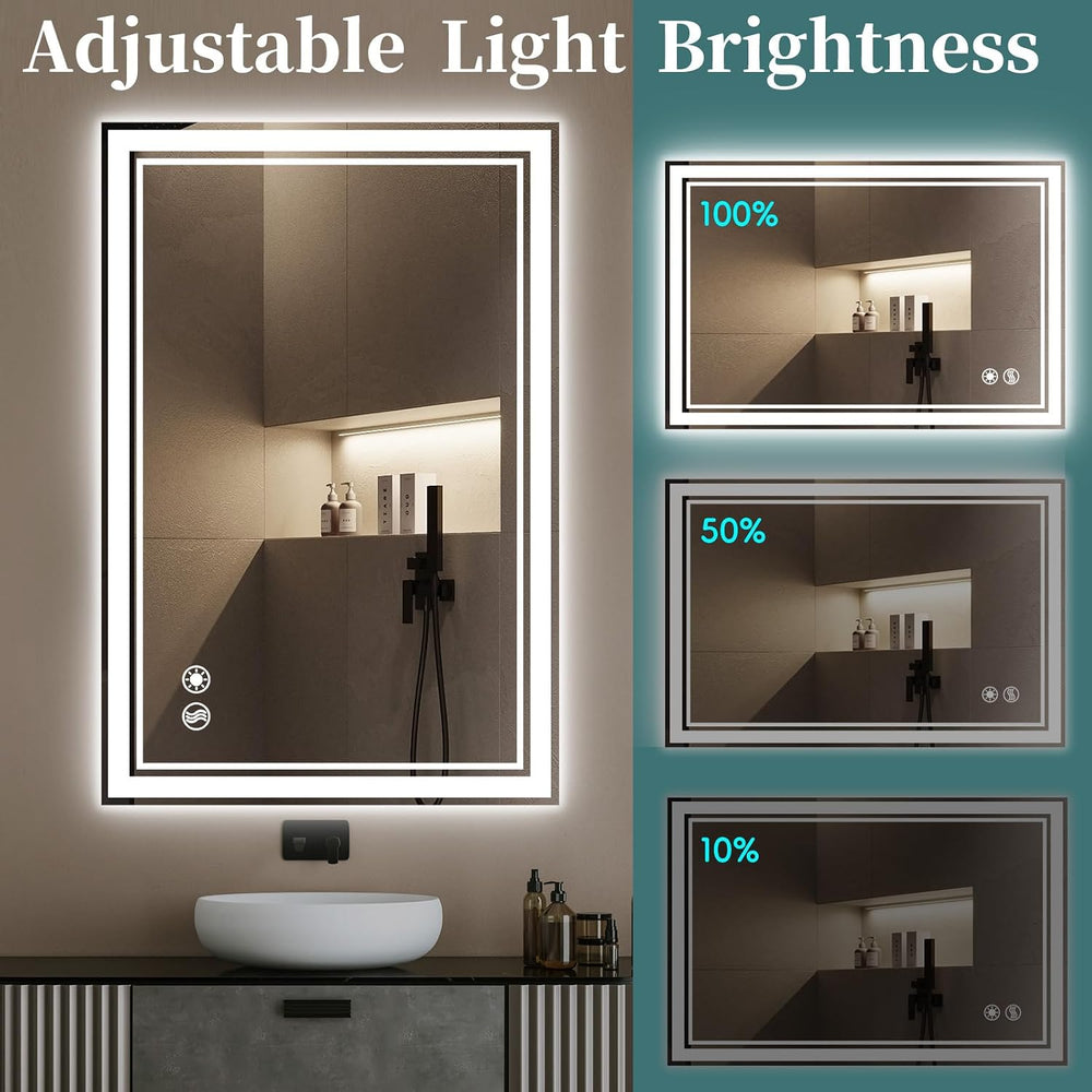 COLMERD 24 x 36'' LED Mirror for Bathroom, 3 Colors Dimmable, Anti-Fog