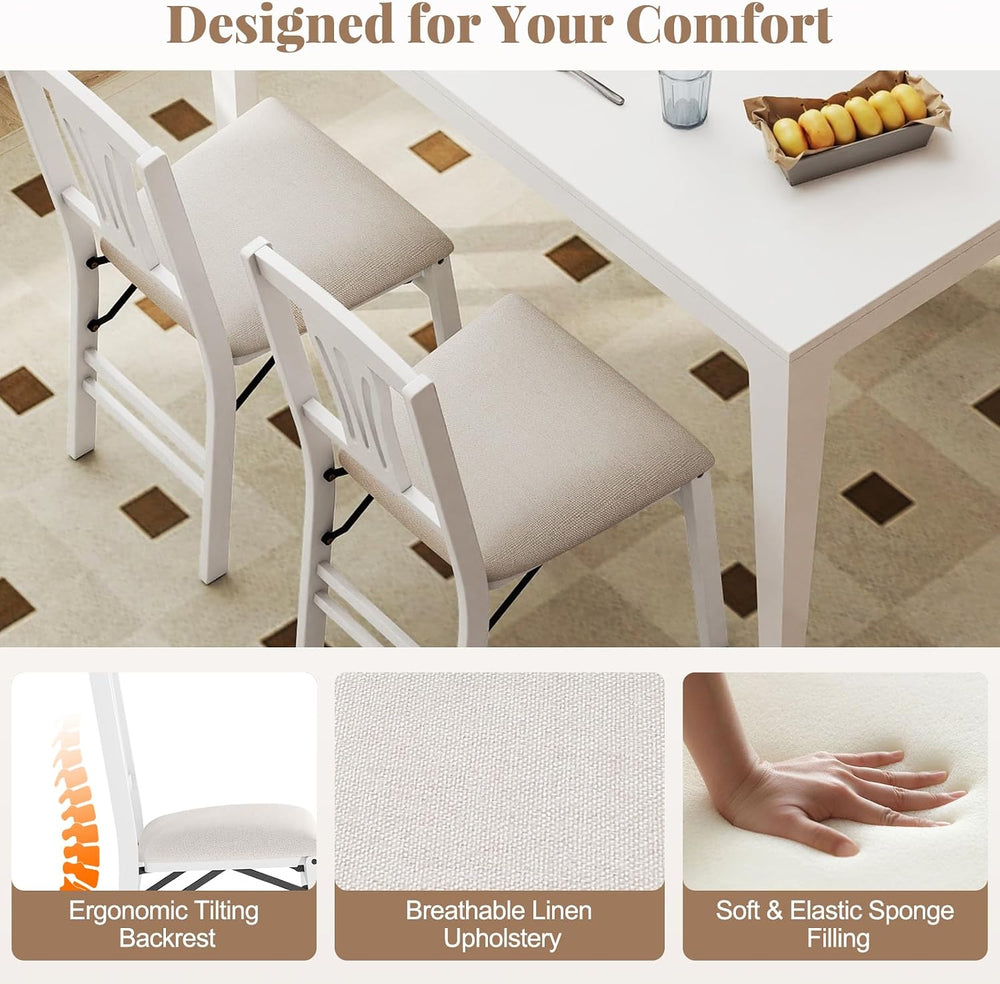 GIANTEX Folding Dining Chairs Set of 4, Space-Saving Upholstered Kitchen Chai...