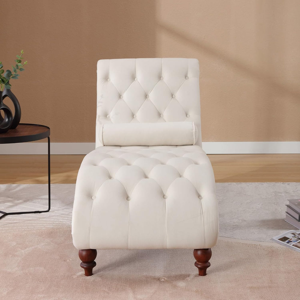 Button-Tufted Chaise Lounge Indoor, Velvet Chaise Lounge Chair with Legs &...
