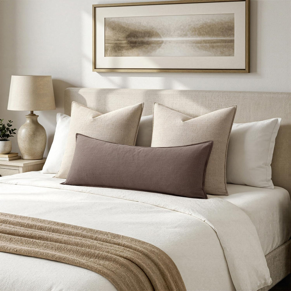 MIULEE Decorative Linen Lumbar Pillow Cover 14x36 Inch Malt Ball