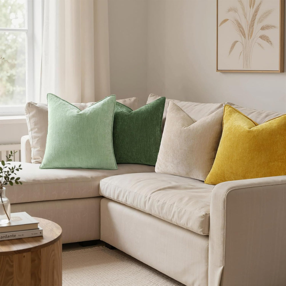 Pallene Moss Green Soft Chenille Velvet Throw Pillow Covers 24x24 Set of 2