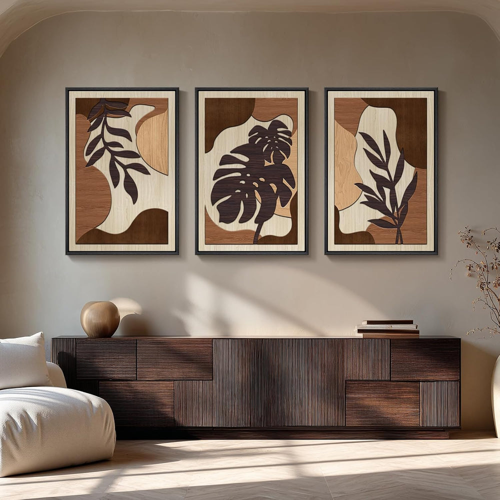 Large Framed 3D Wood Boho Tropical Wall Decor for Living Room, 24x36 Inch