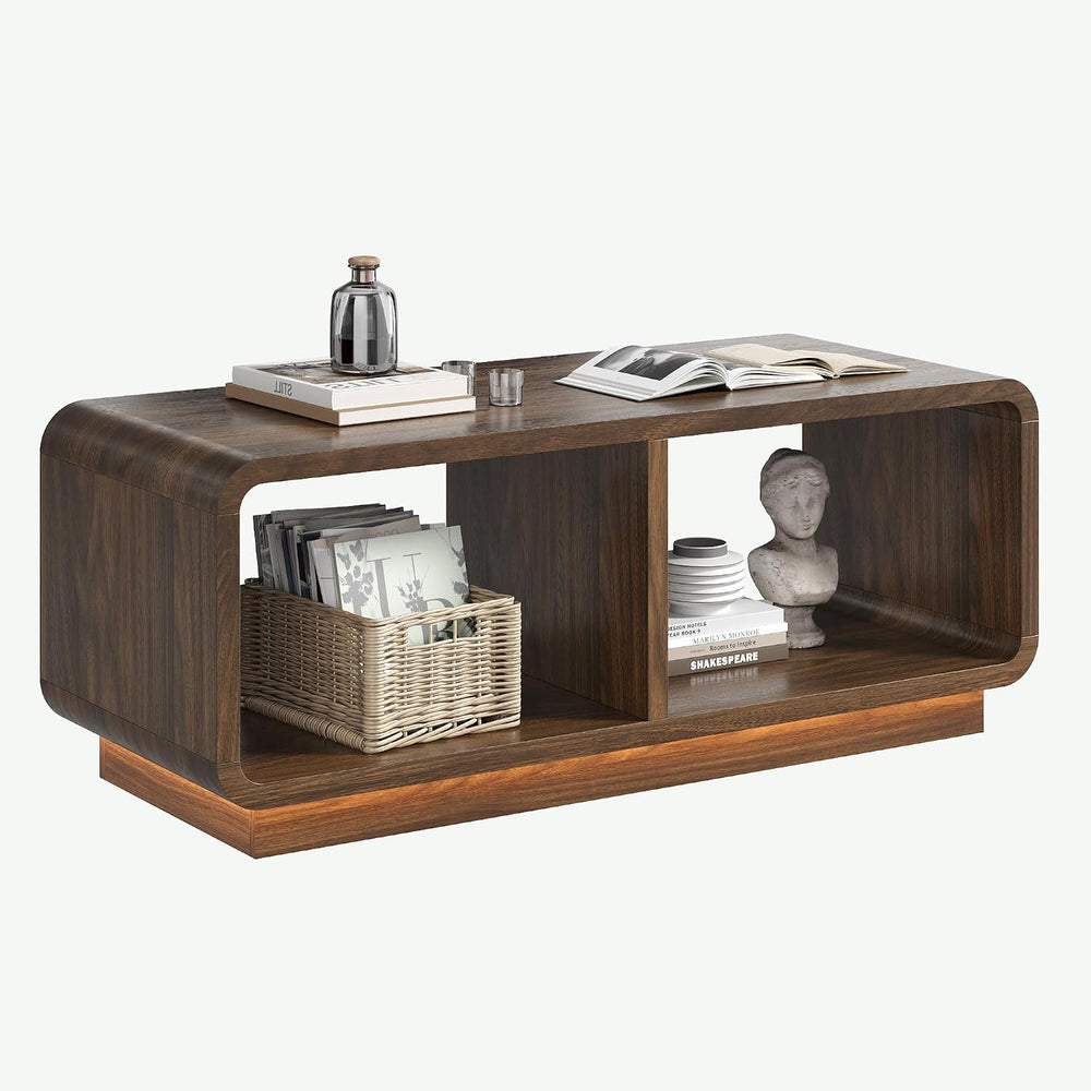 48" Modern Coffee Table with Storage Shelf, Living Room, Walnut