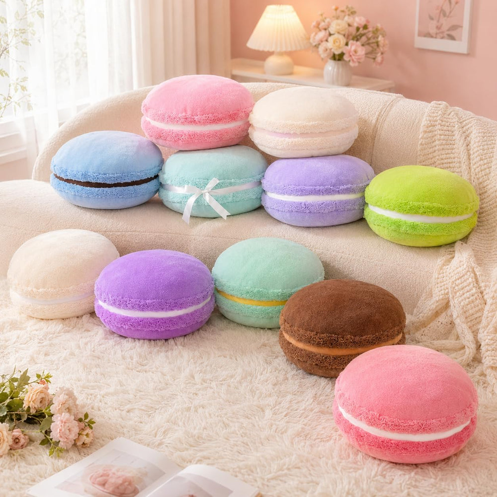 Macaron Throw Pillow Food Plush - Cookie Fun Round Seat Cushion Chocolate