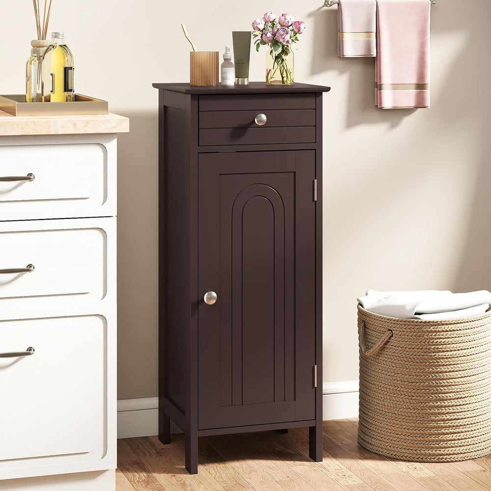 GLACER Bathroom Storage Cabinet, Single Door Narrow Floor Cabinet (Brown)