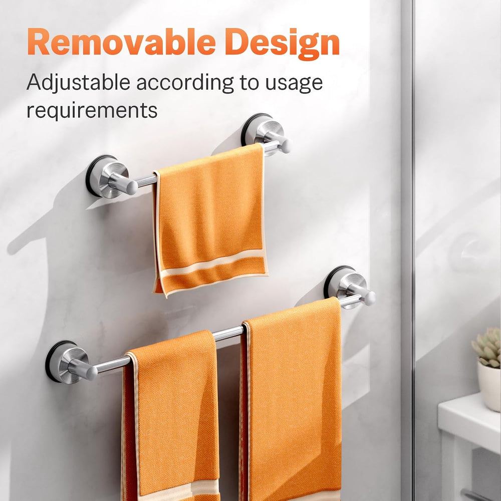 Suction Cup Towel Bar for Bathroom Wall, No-Drill Towel Rack Silver