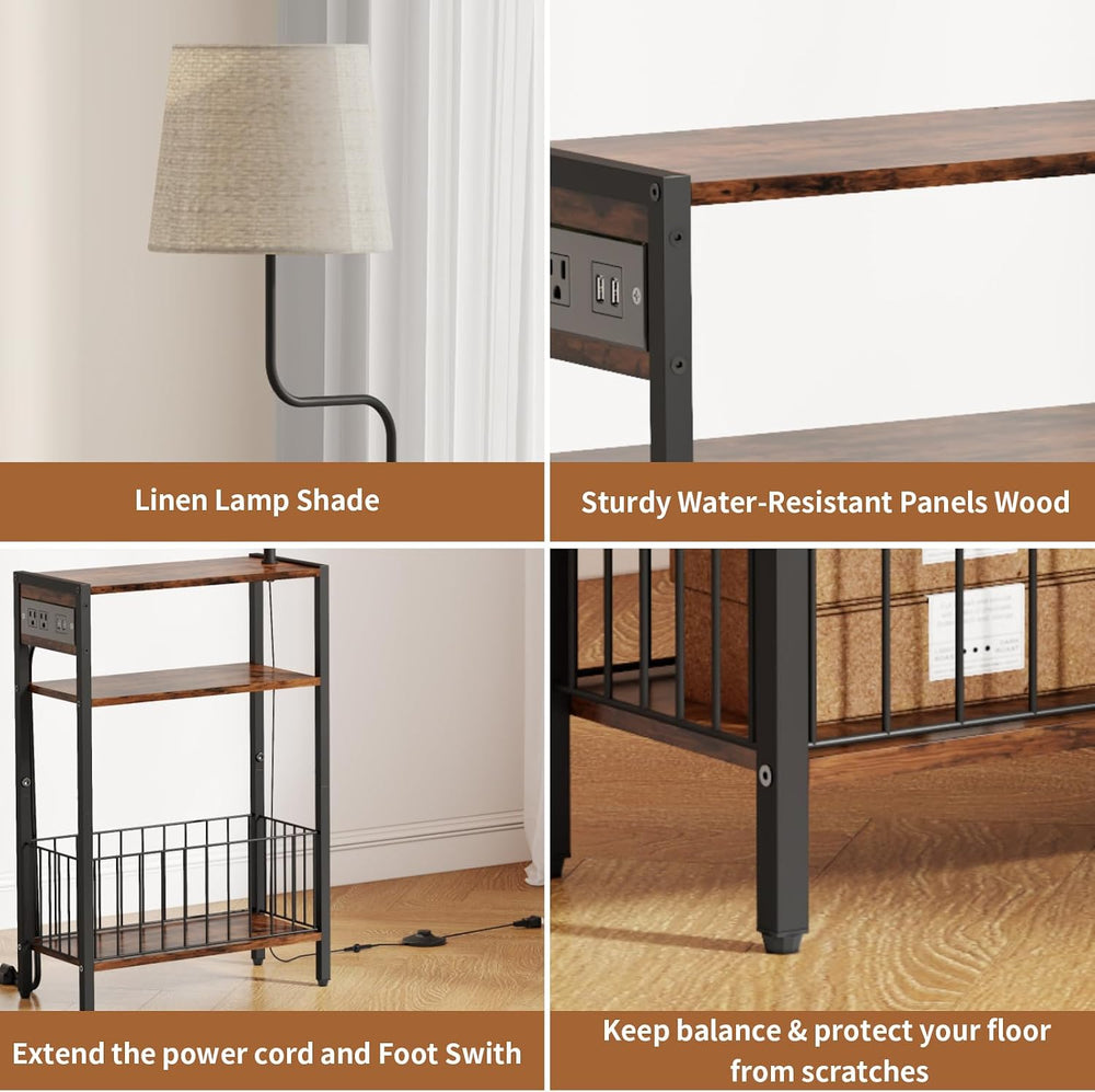 HavenlyYouth Floor Lamp with Table & Storage Baskets, End Table with 3 Co...