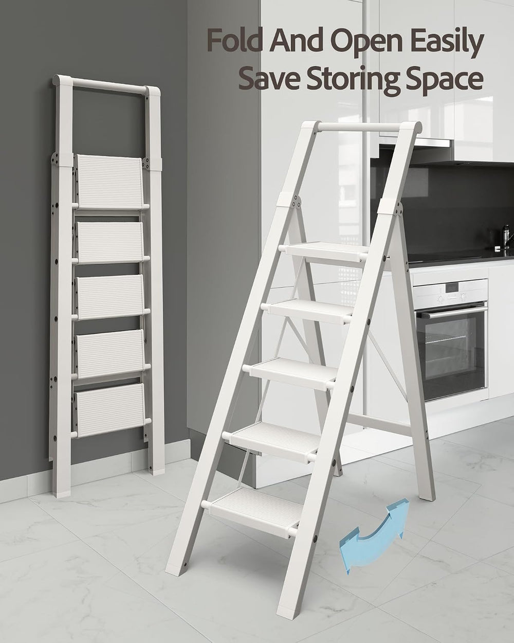 5 Step Ladder Foldable, Lightweight Aluminum Step Stool