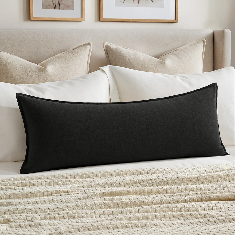 MIULEE Decorative Linen Lumbar Pillow Cover 14x36 Inch Black