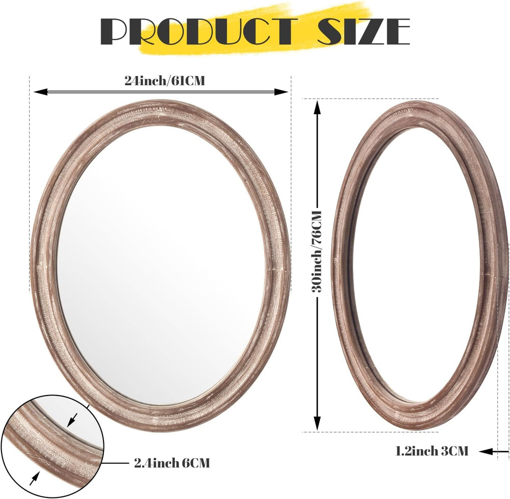 Wood Oval Mirror,24x30"Farmhouse Rustic Decor Bathroom Vanity Wall Mirrors