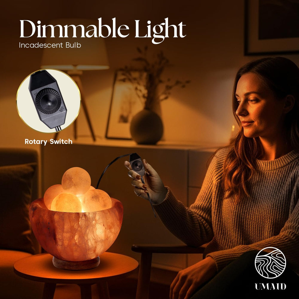 UMAID Himalayan Salt Lamp Bowl with 6 Himalayan Salt Massage Stones, Dimmable...