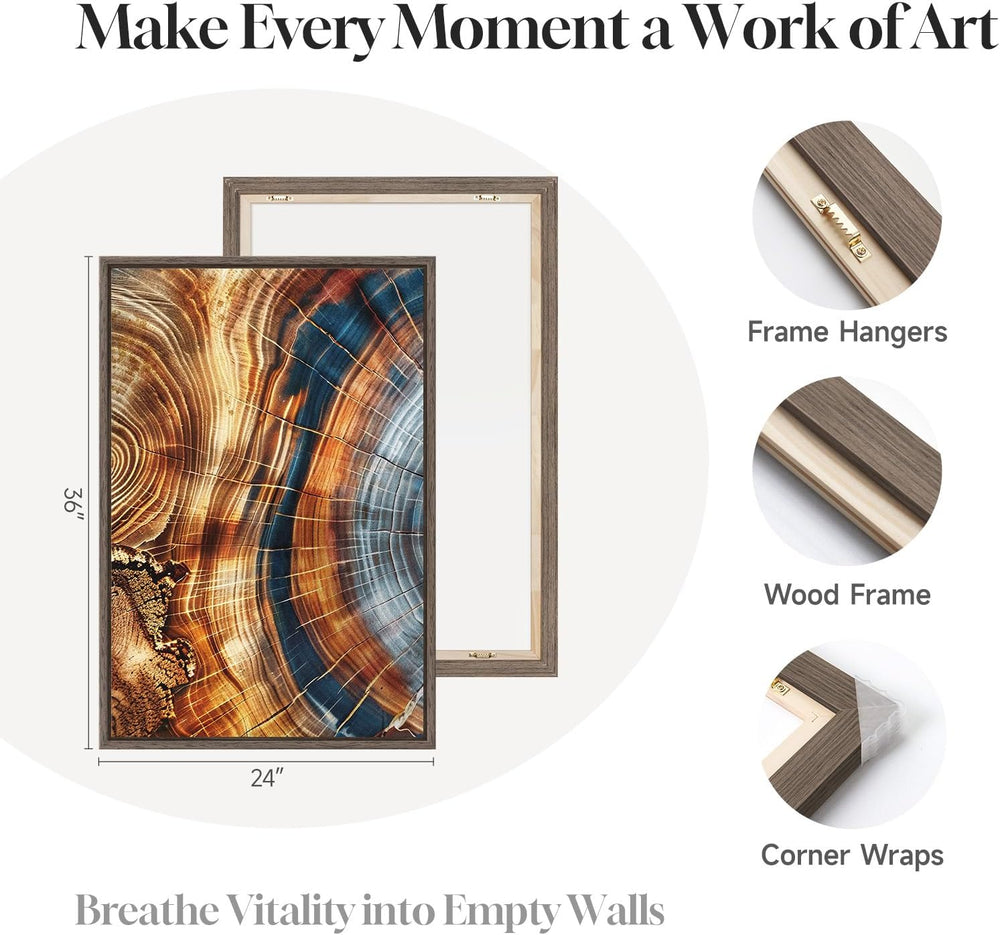 3 Piece Large Framed Colorful Tree Ring Wall Art for Living Room, 24x36 In
