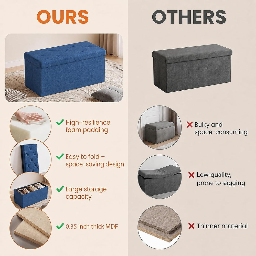 Sweetcrispy 30 Inch Storage Ottoman Bench, Spacious Ottoman with Storage