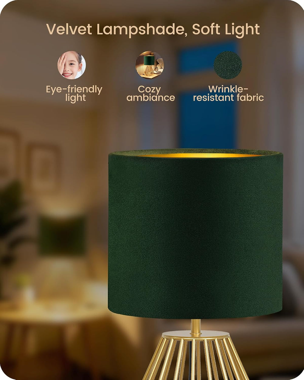 Green and Gold Table Lamp,12.6" Small Bedside Lamp with Bulb